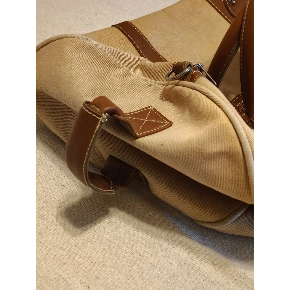 Vintage Lagerfeld Paris Le Club Canvas Duffel Bag Tan Brown Weekend Travel Bag